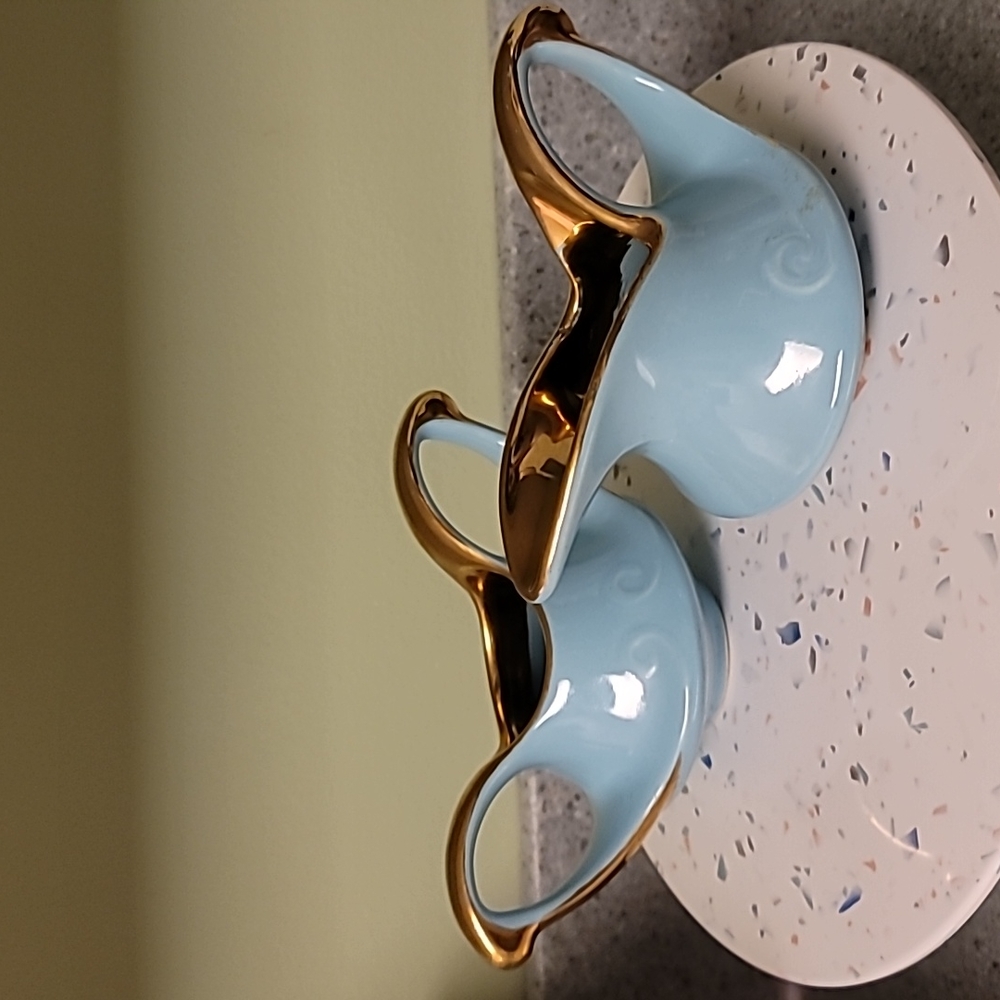 Vintage Pearl China Co 22kt Trimmed Sugar and Creamer Set, Robin Egg Blue